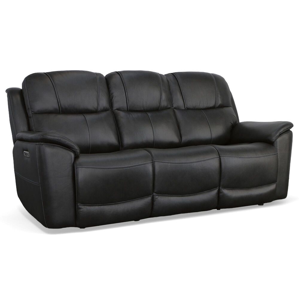 Flexsteel Crew 2-Piece Leather Power Reclining Living Room Set in Raven, , large