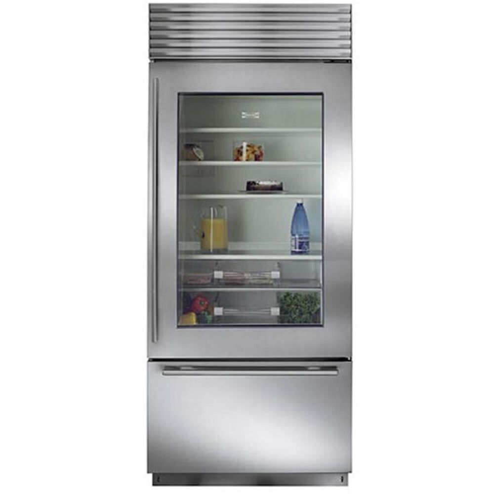 Sub Zero 36" Wide Built-in Glass Door Bottom Freezer Refrigerator (Pro Handle), , large