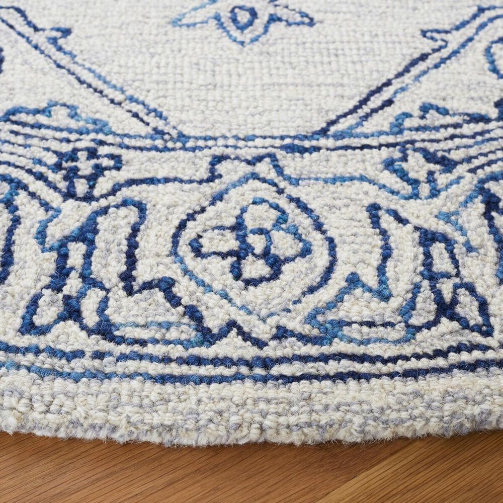 Safavieh Micro-Loop MLP614A 5&#39; Round Ivory and Blue Area Rug, , large