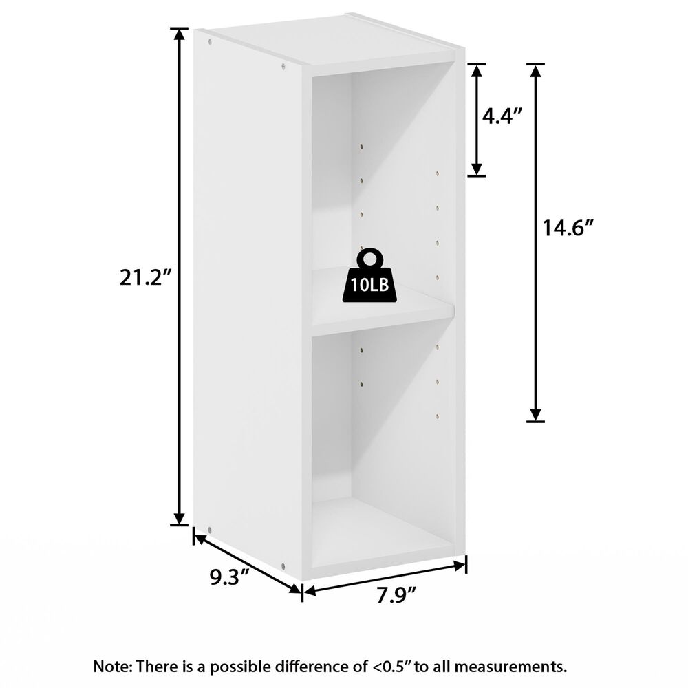 HOMLUX 2-Tier Open Bookcase with 8" Shelf in White, , large