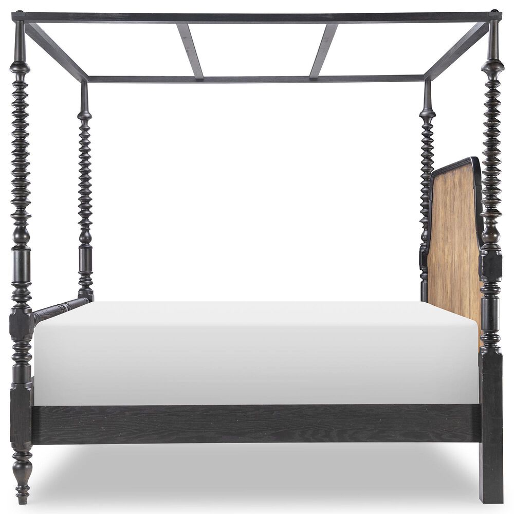 Legacy Classic Vintage Market Queen Canopy Bed in Barnwood Oak and Kettle Black, , large