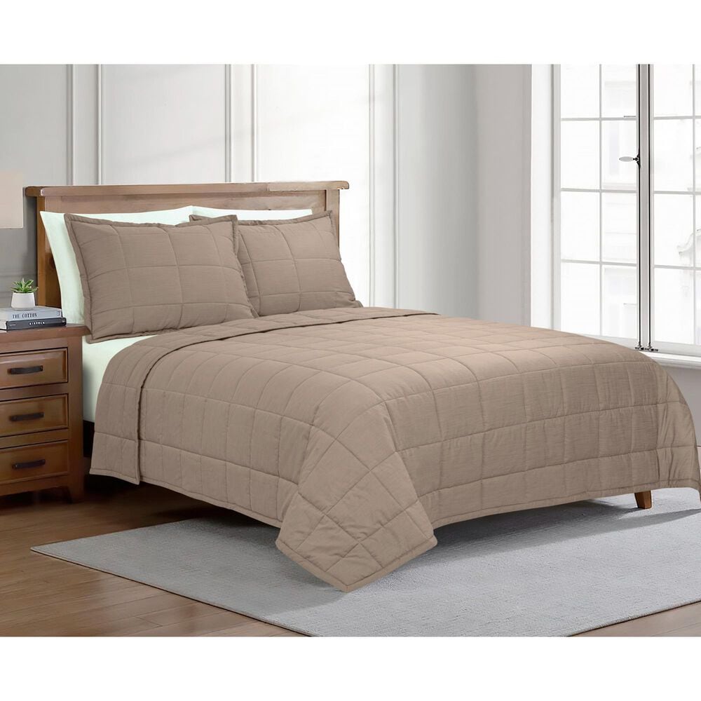 Ann Gish Slub Tencel 3-Piece Queen Quilted Coverlet Set in Cafe au Lait, , large
