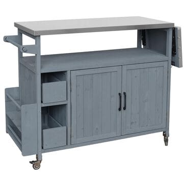 HOMLUX Farmhouse Rolling Outdoor Kitchen Cart with Stainless Steel Top in Blue Gray, , large