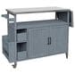 HOMLUX Farmhouse Rolling Outdoor Kitchen Cart with Stainless Steel Top in Blue Gray, , large