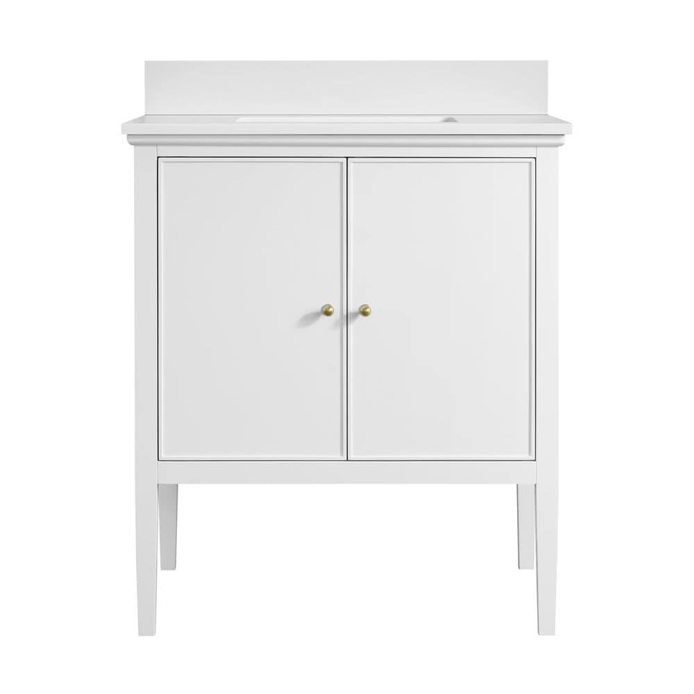 37B Heston 30" Single Bathroom Vanity in Bright White with White Composite Stone Top and Backsplash, , large