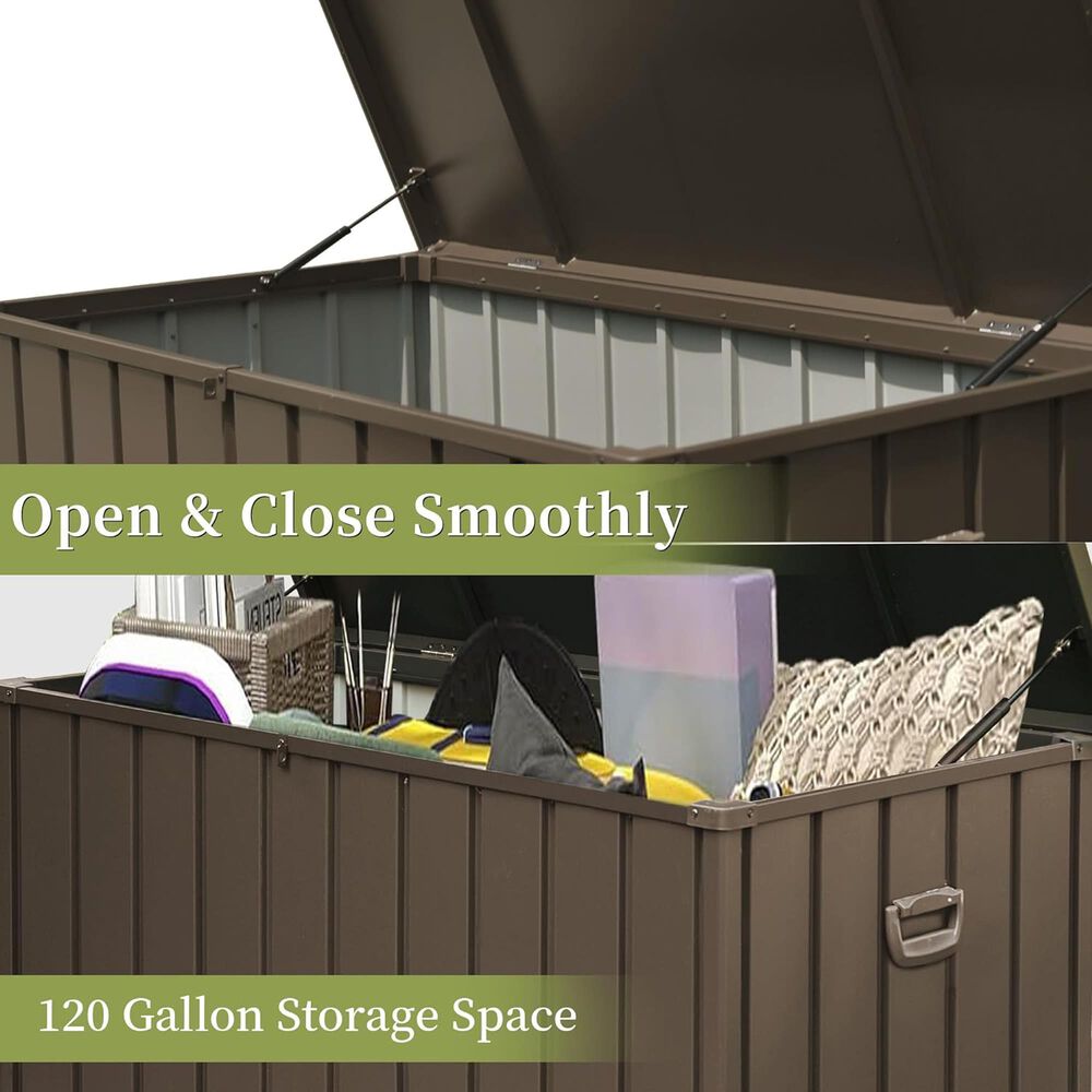 Hearth and Haven 120-Gallon Outdoor Steel Storage Deck Box with Waterproof Material in Dark Brown, , large