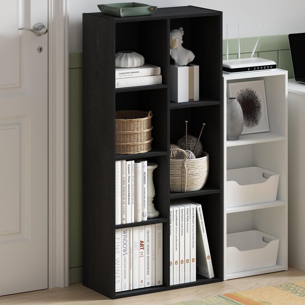 HOMLUX 7-Cube Reversible Open Shelf Storage Bookshelf in Blackwood, , large