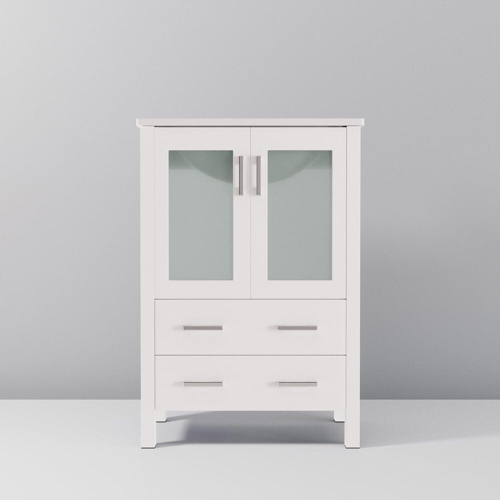 Lexora Home Volez 24&quot; Single Bathroom Vanity in White with 2 cm White Ceramic Top and Rectangular Sink, , large