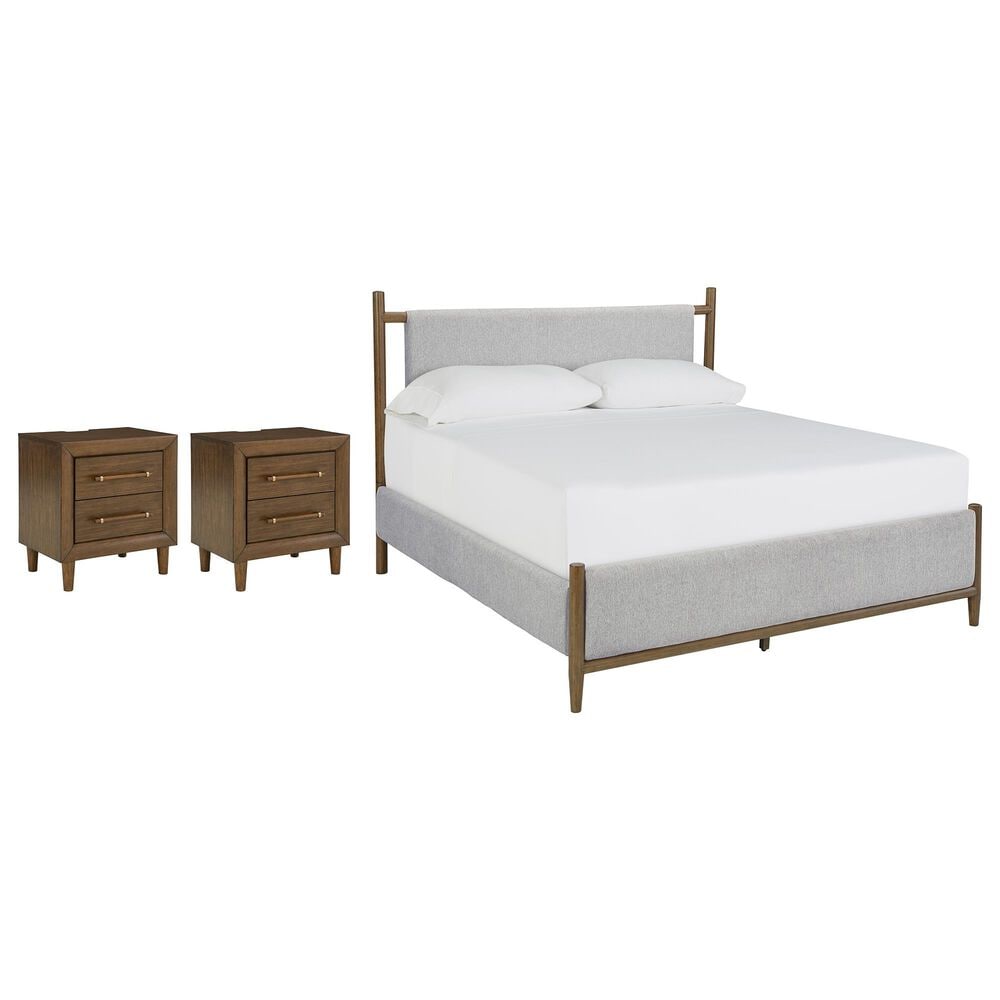 Ashley Lyncott Queen Panel Bed and Two Nightstands in Medium Brown, , large
