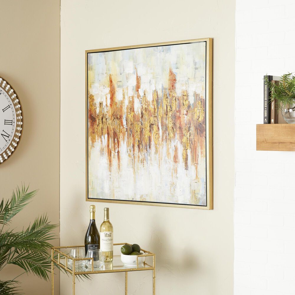 Maple and Jade 39&quot; x 39&quot; Abstract Framed Wall Art in Gold, Red, Brown, White and Gray, , large