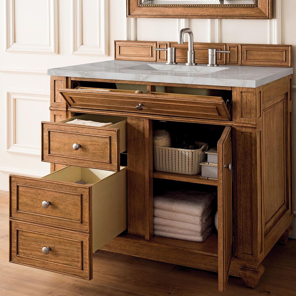 James Martin Vanities Bristol 36&quot; Single Bathroom Vanity in Saddle Brown with 3 cm Victorian Silver Quartz Top and Rectangular Sink, , large
