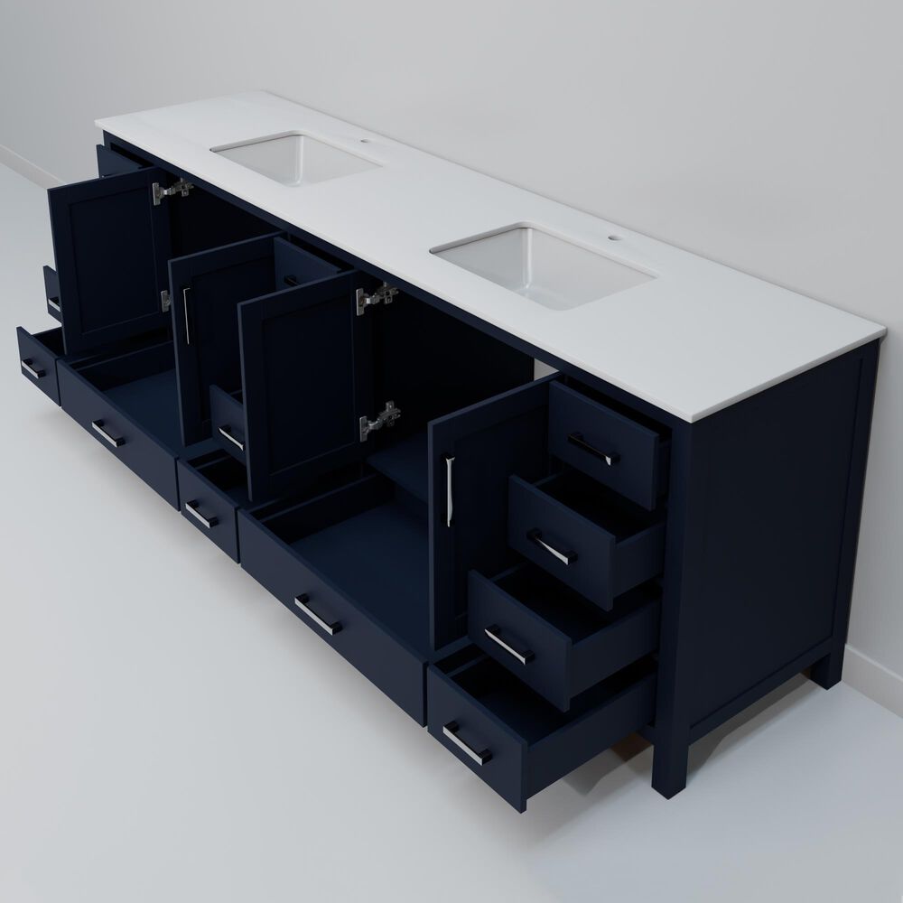 Lexora Home Jacques 84" Double Bathroom Vanity in Navy Blue with 2 cm White Cultured Marble Top and Rectangular Sinks, , large