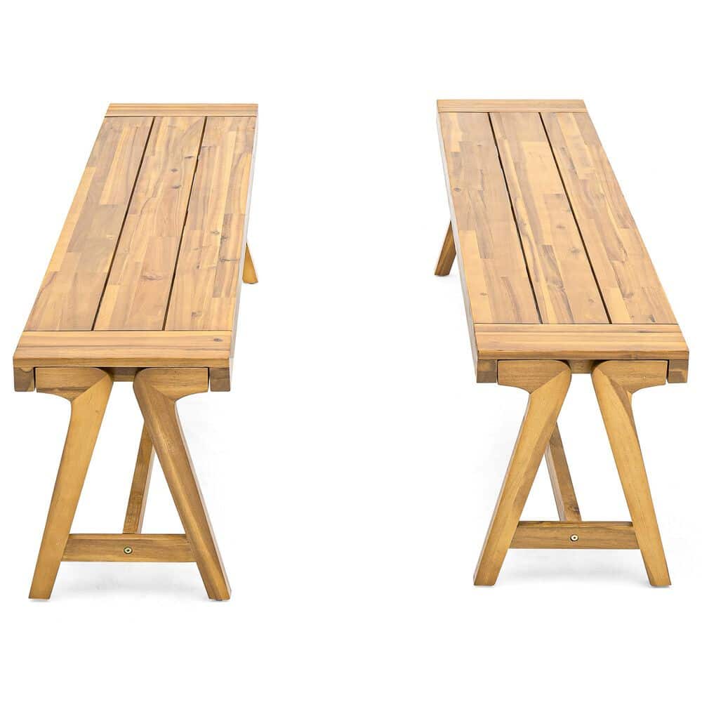 Hearth and Haven Outdoor Dining Bench in Light Teak (Set of 2), , large