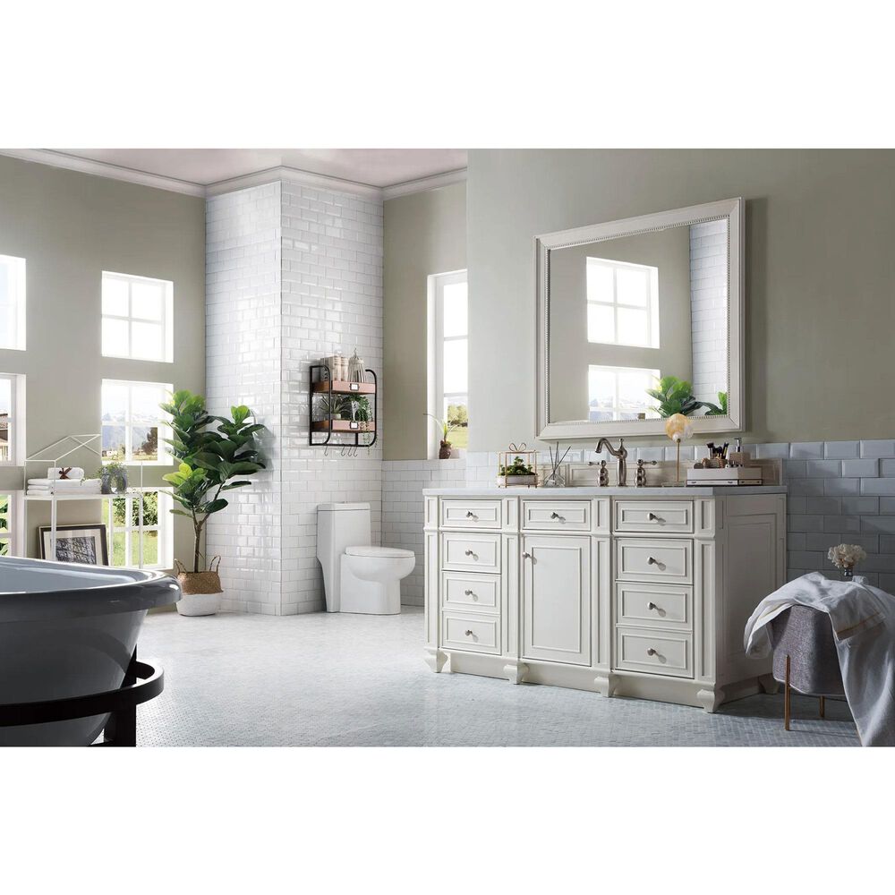 James Martin Vanities Bristol 60&quot; Single Bathroom Vanity in Bright White with 3 cm Carrara White Marble Top and Rectangular Sink, , large