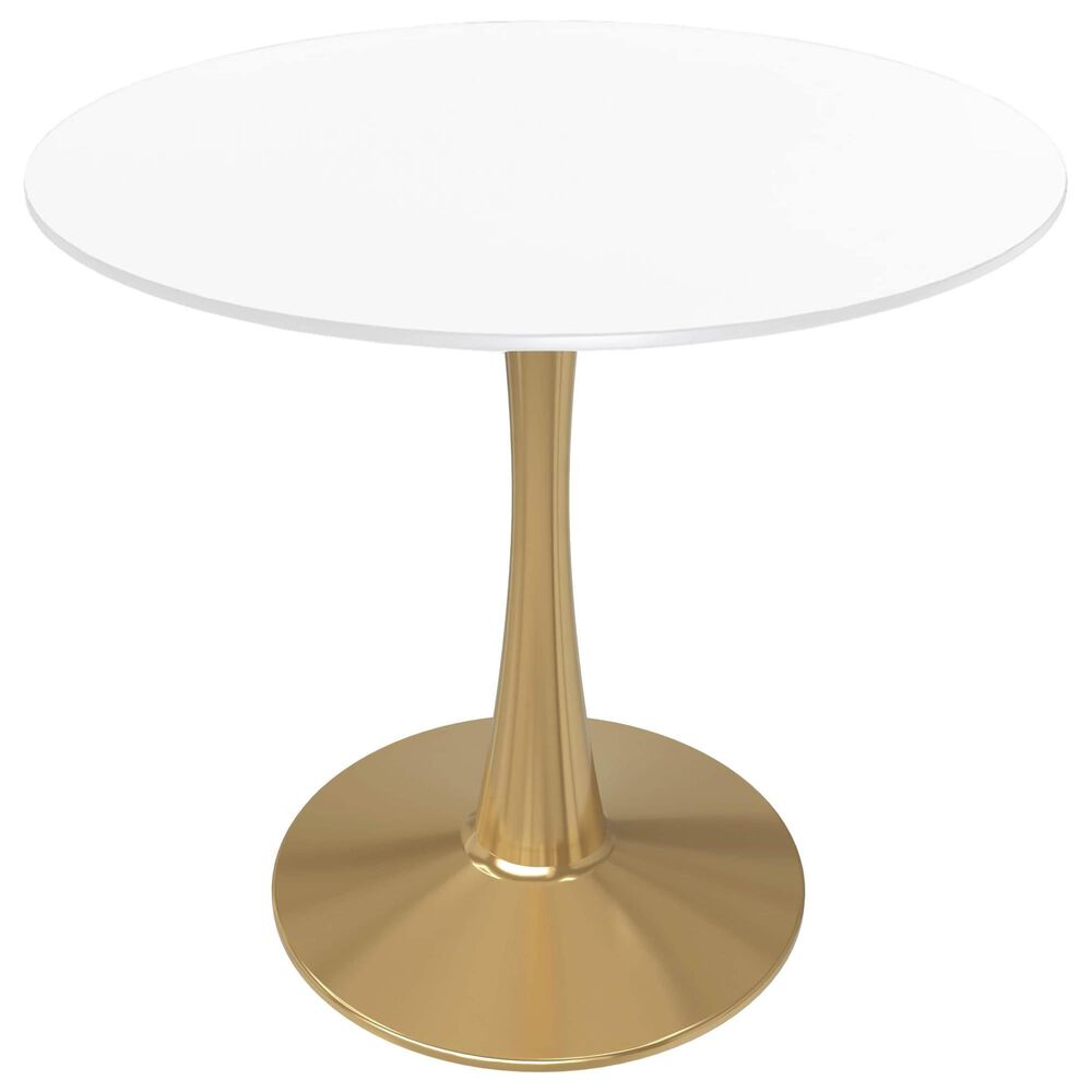 Leisuremod Bristol 27" Round Dining Table with MDF Top in Gold and White - Table Only, , large