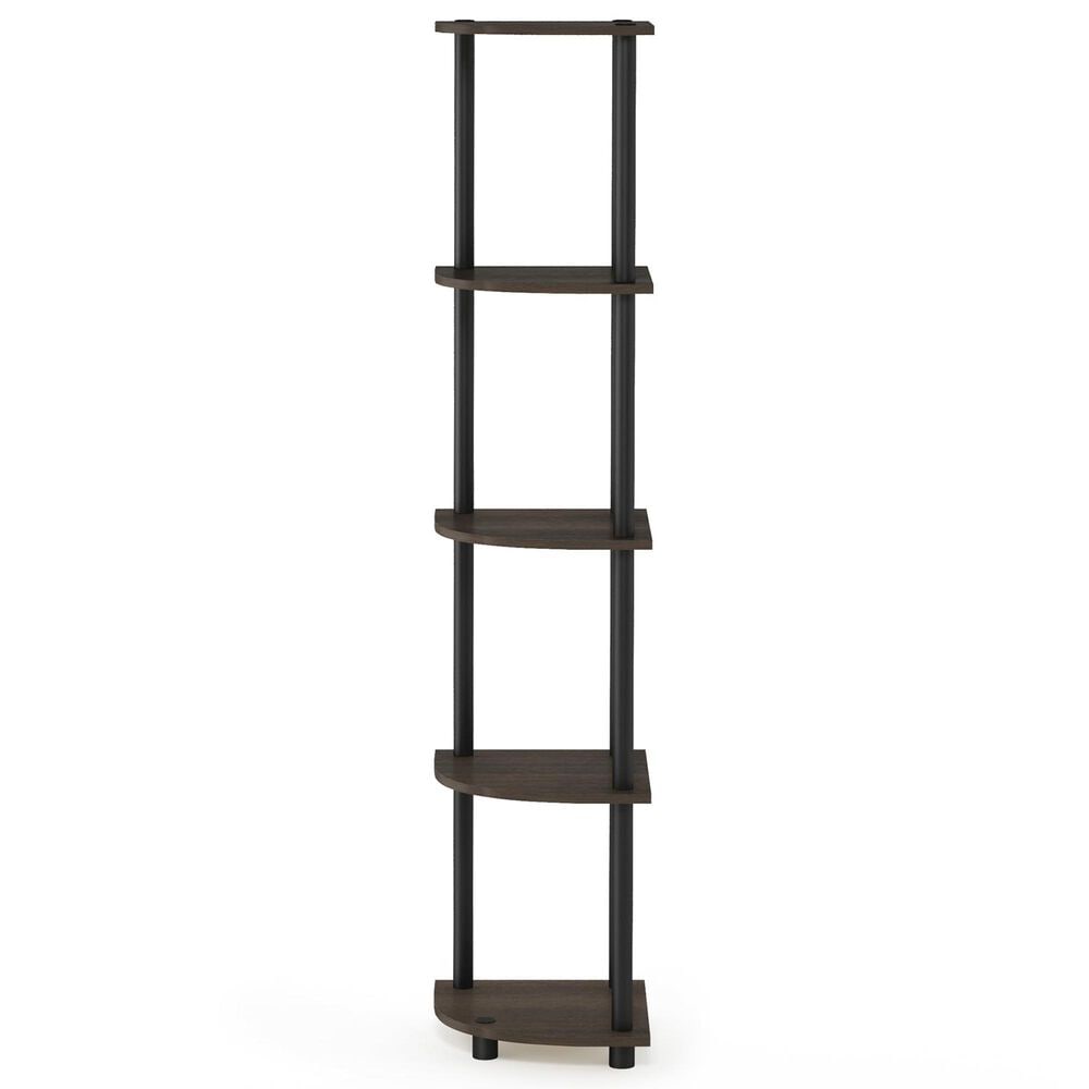 HOMLUX 5-Tier Modern Tall Corner Open Bookshelf in Dark Brown and Black, , large