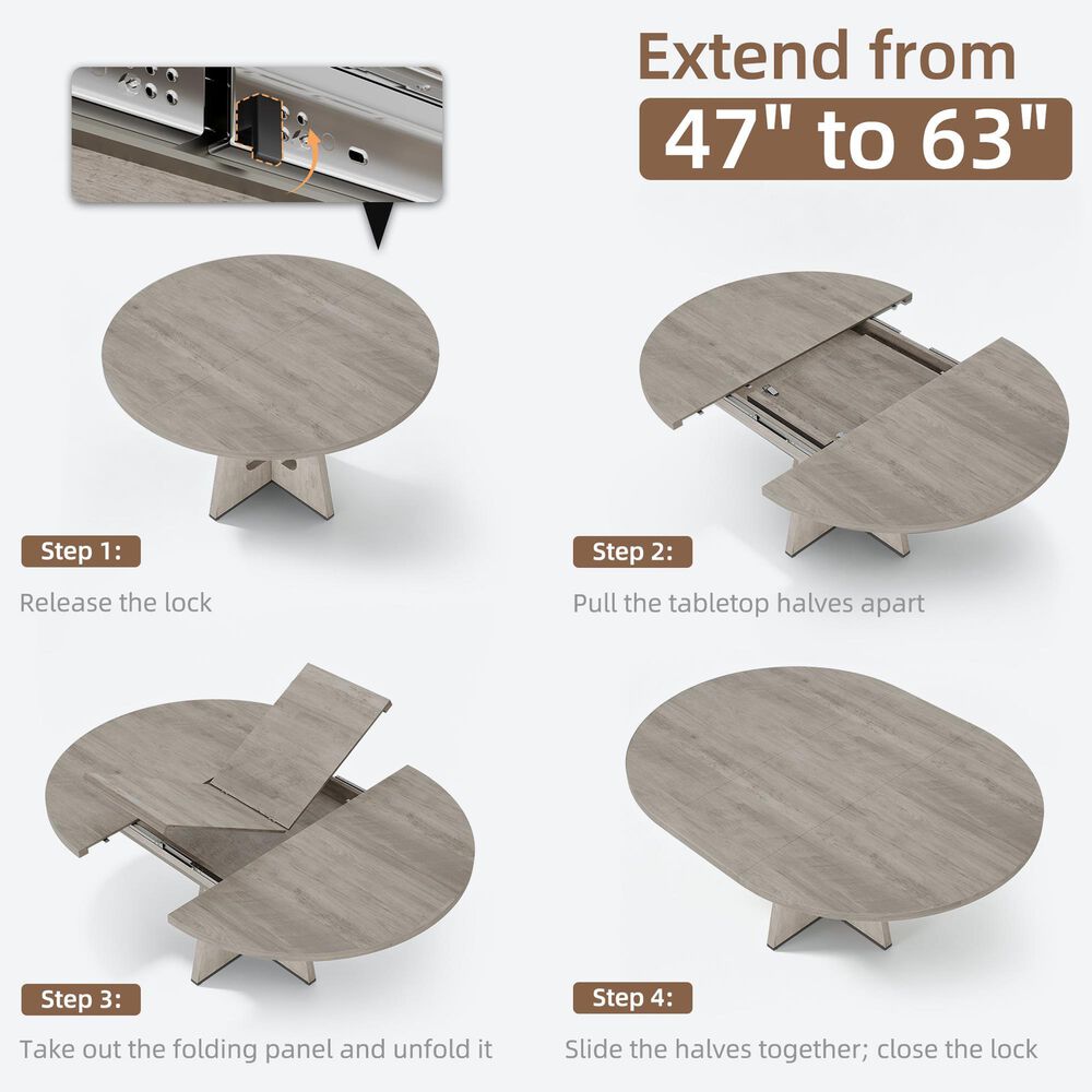 GARVEE 47" Oval Dining Table with Leaf in Gray - Table Only, , large