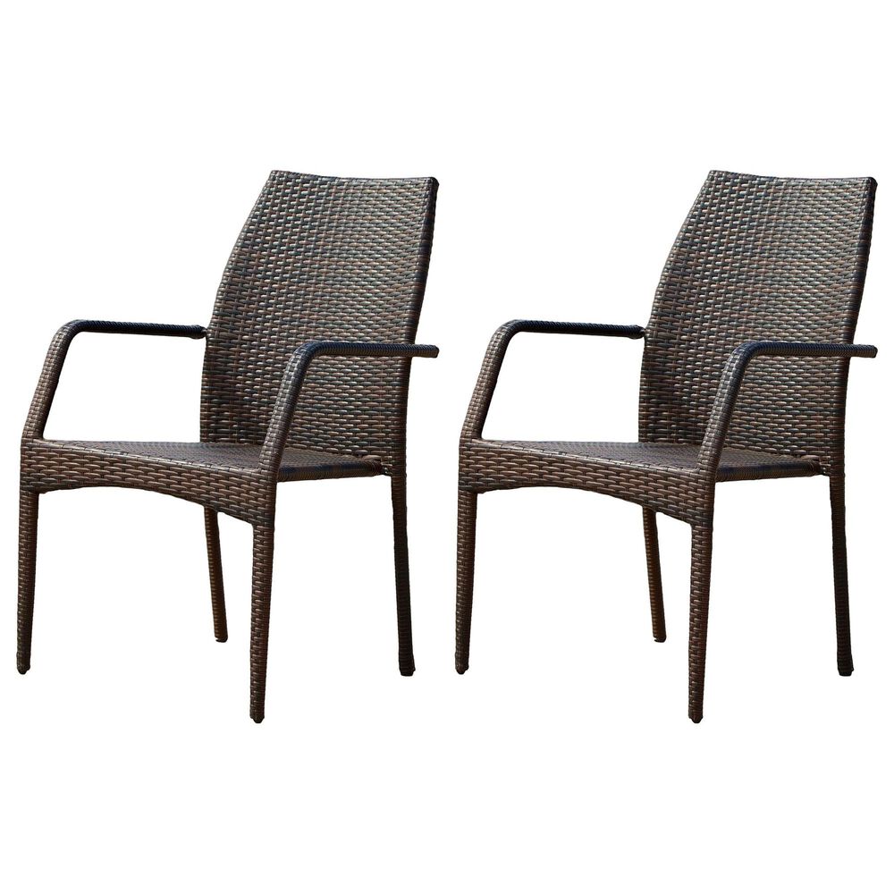 Hearth and Haven Patio Wicker Dining Chair with Sleek Frame and Tapered Leg in Brown &#40;Set of 2&#41;, , large