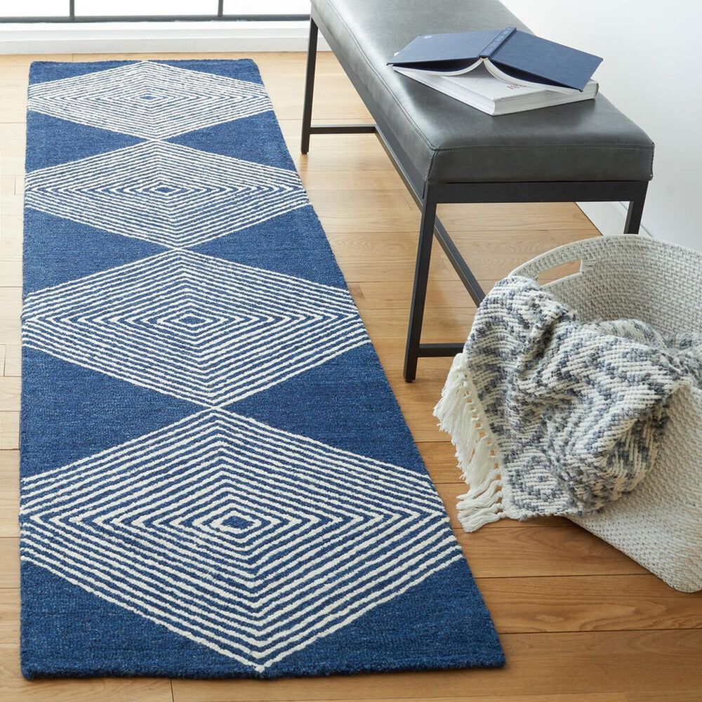 Safavieh Micro-Loop MLP618N 2&#39;3&quot; x 9&#39; Navy and Ivory Runner, , large