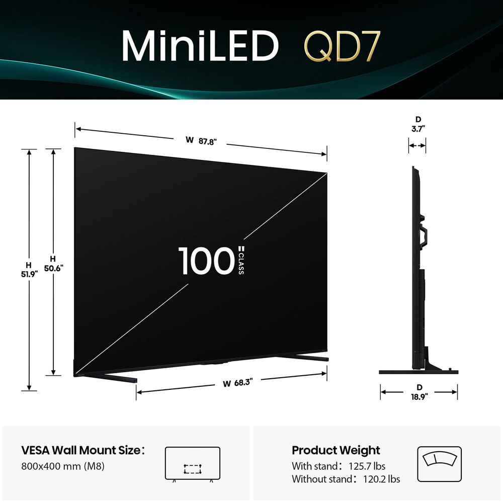 Hisense 100&quot; Class QD7 Series QLED 4K in Black - Smart Fire TV, , large