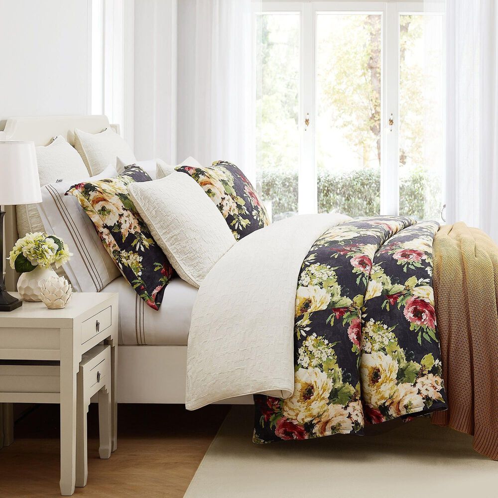 HiEnd Accents Peony 3-Piece Super Queen Duvet Cover Set in Charcoal and Green, , large