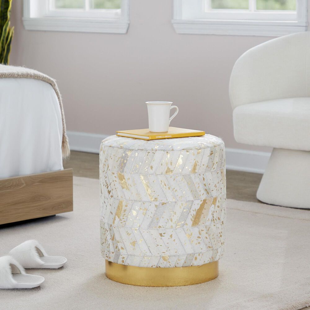 LumiSource Oro 18" Ottoman in Ivory and Gold, , large