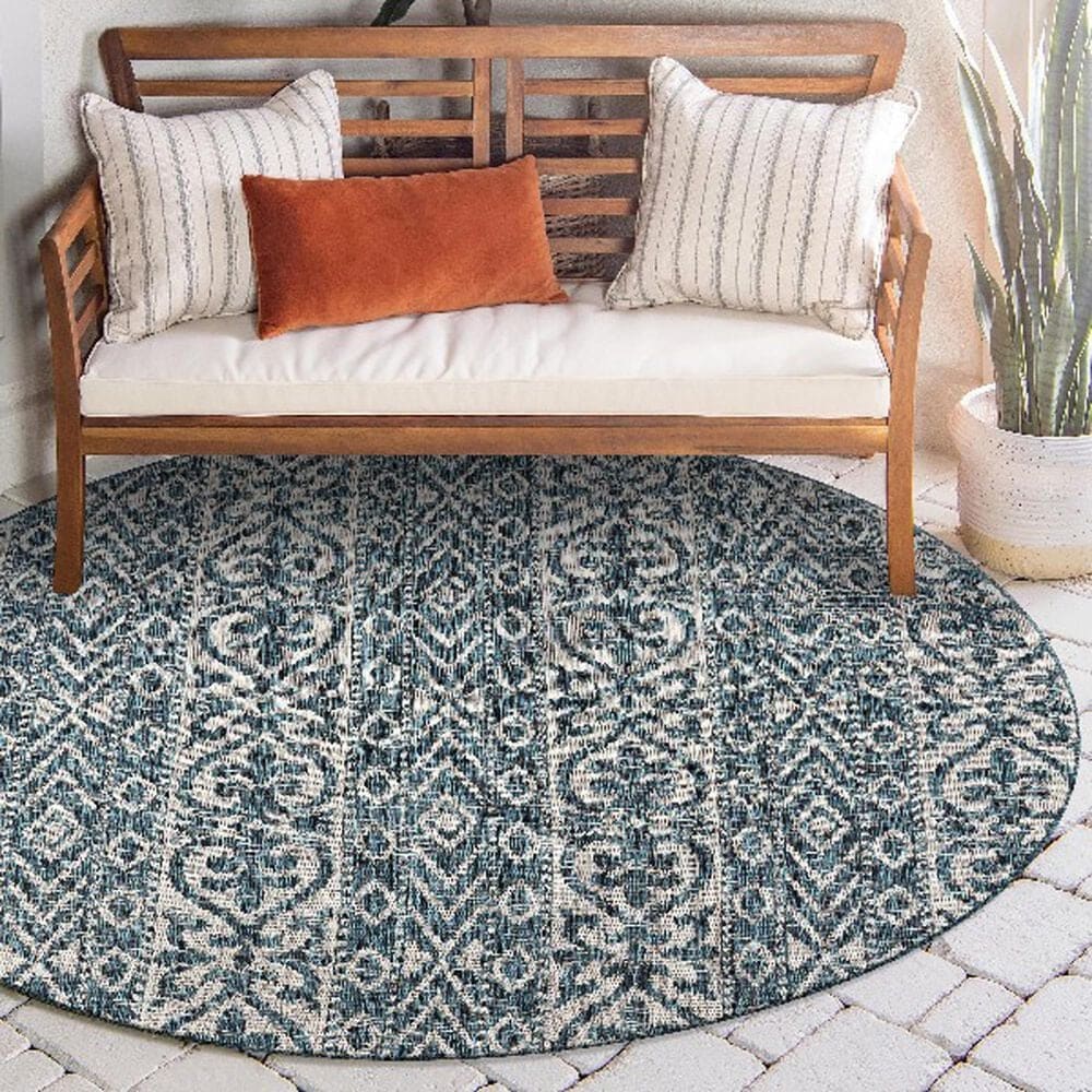 L&amp;R Resources Sun Shower 7&#39;6&quot; Round Blue and Green Indoor/Outdoor Area Rug, , large