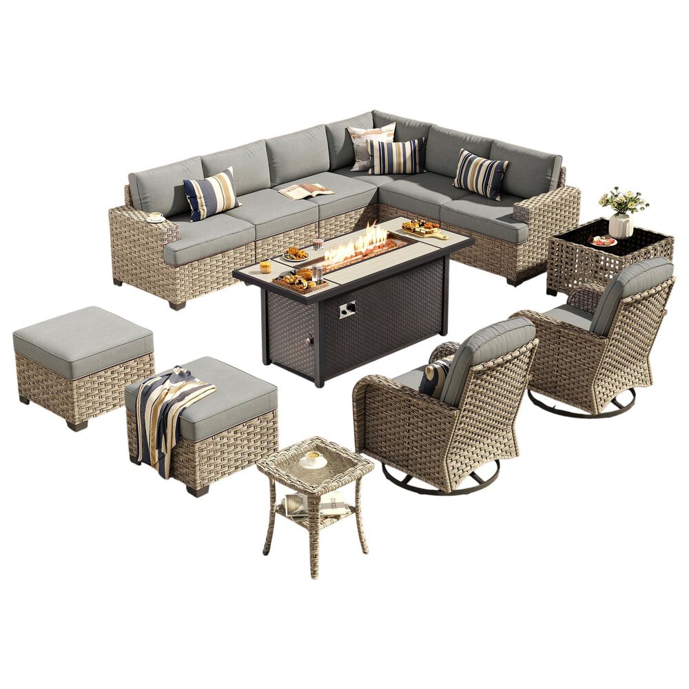 HOMLUX 13-Piece Patio Conversation Set with 54" Fire Pit Table in Dark Gray, , large