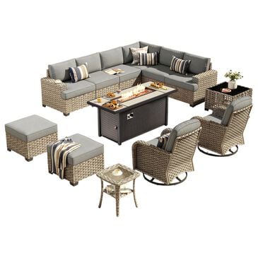 HOMLUX 13-Piece Patio Conversation Set with 54" Fire Pit Table in Dark Gray, , large