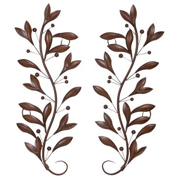 Maple and Jade 36" x 16" Leaf and Berry Wall Decor in Brown (Set of 2), , large
