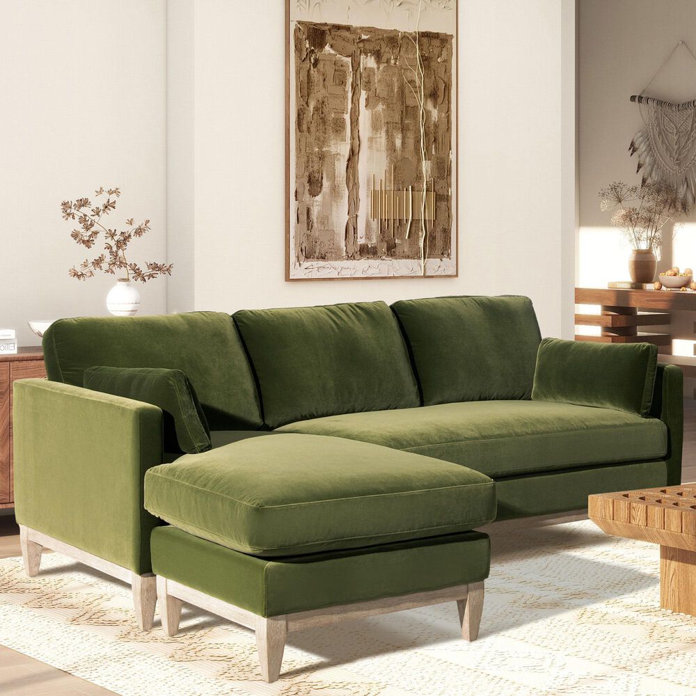 Jennifer Taylor Home Knox 2-Piece Stationary Reversible Sectional Sofa in Olive Green Velvet, , large