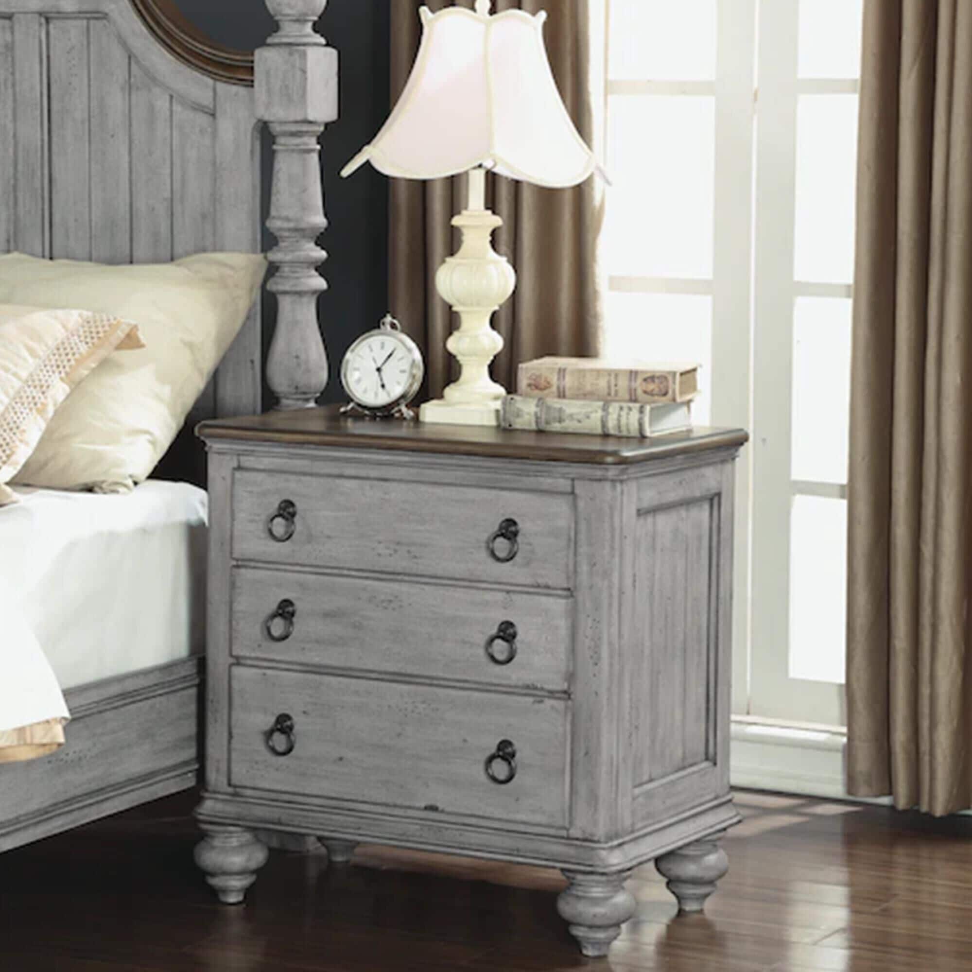 Flexsteel Plymouth 3 Drawer Nightstand in Distressed Gray and