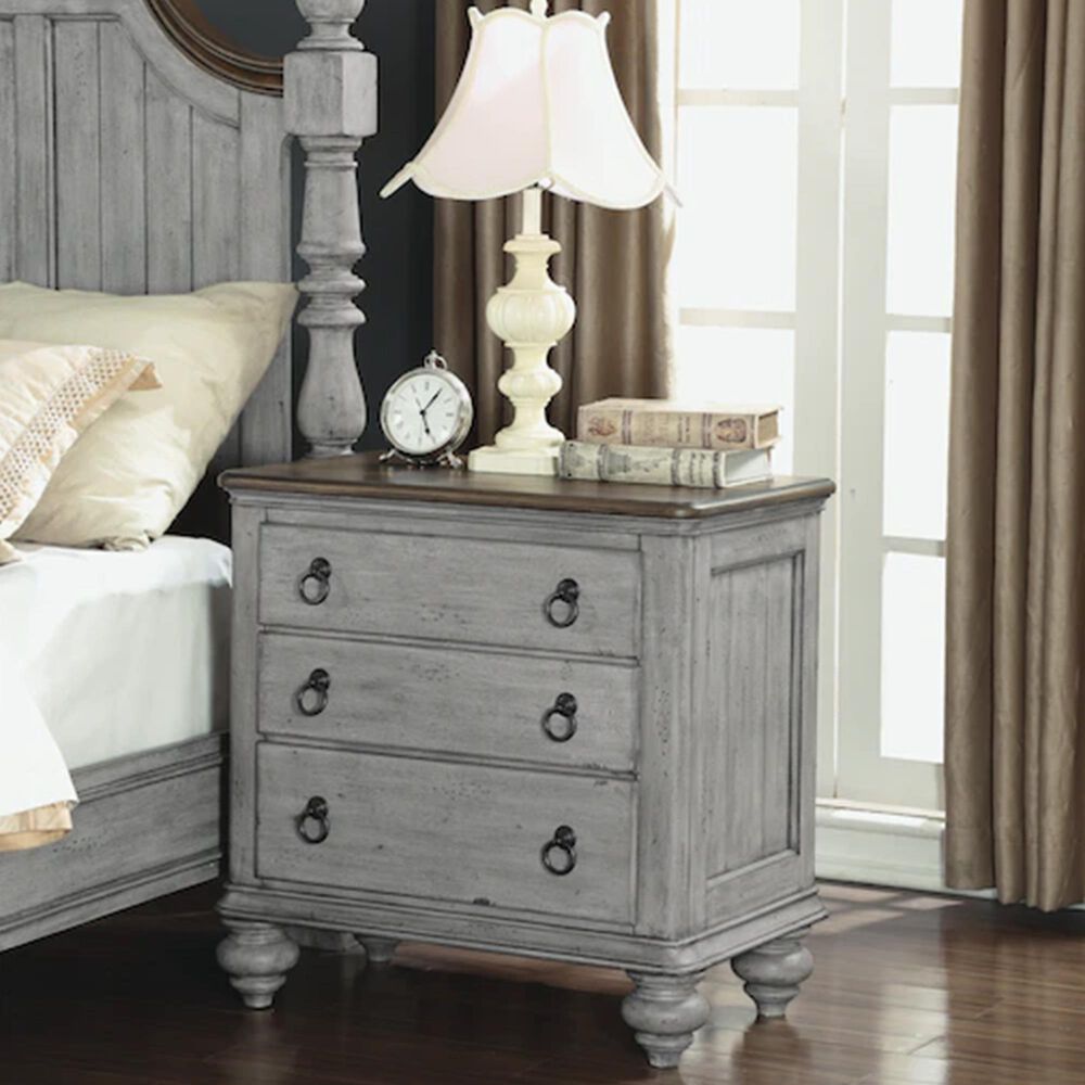 Flexsteel Plymouth 3 Drawer Nightstand in Distressed Gray and White, , large