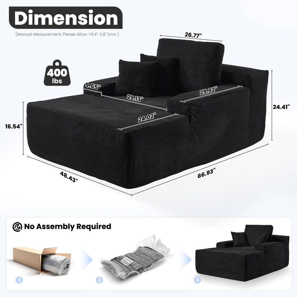 Homlux Oversized Corduroy Chaise Lounge in Black, , large