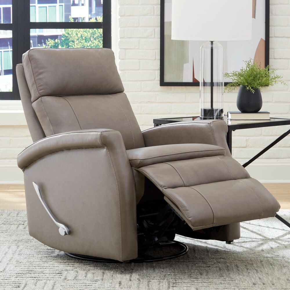 Simeon Collection Manual Leather Swivel Glider Recliner in Graphite, , large