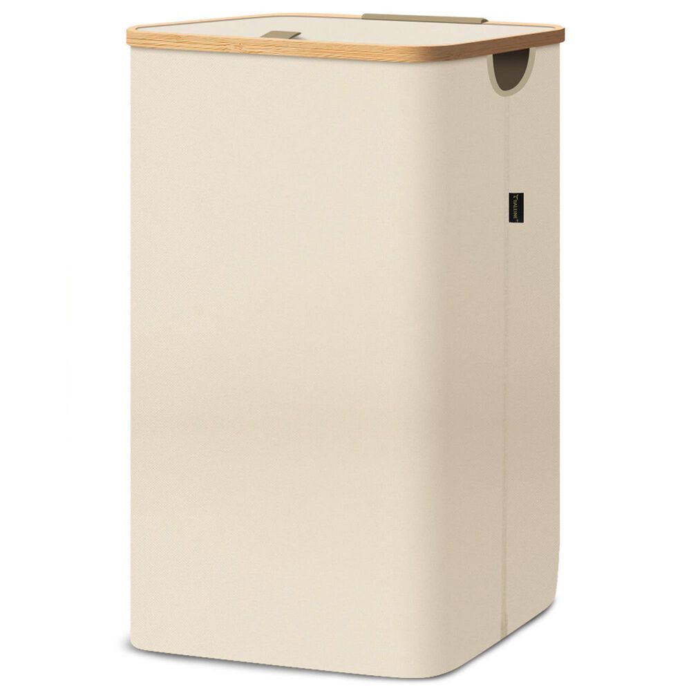 HOMLUX 26 Gallon Laundry Hamper with Lid in Beige, , large