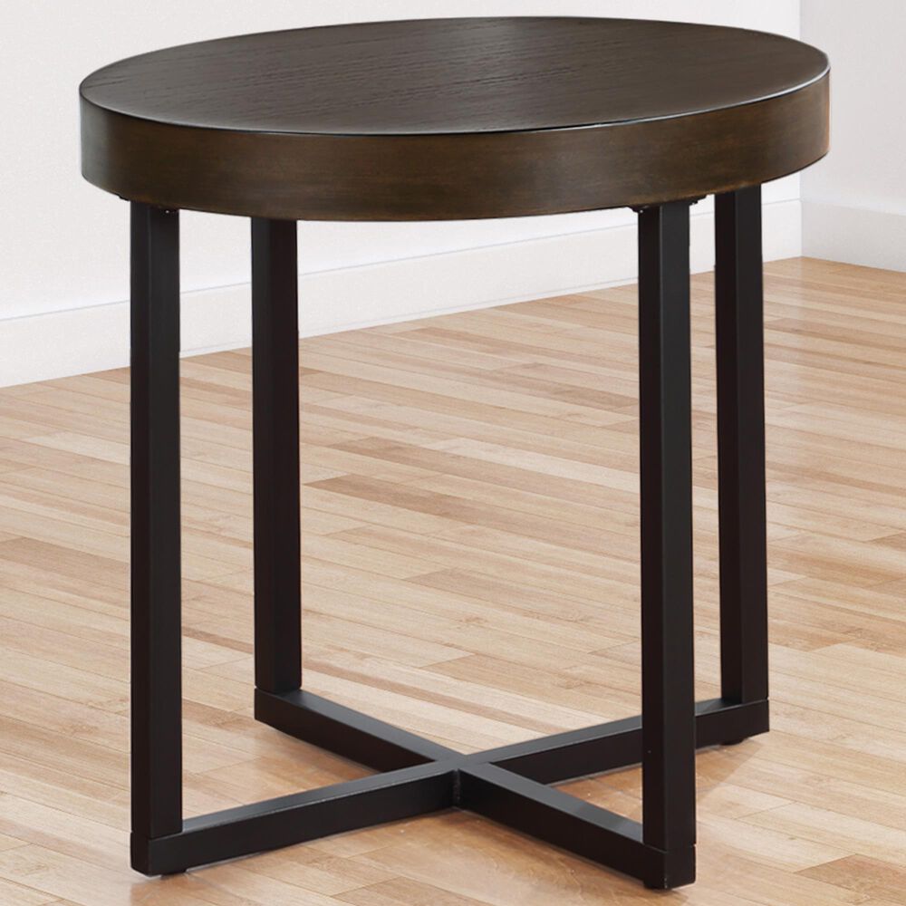 Steve Silver Furniture Yukon Round End Table in Walnut and Black, , large