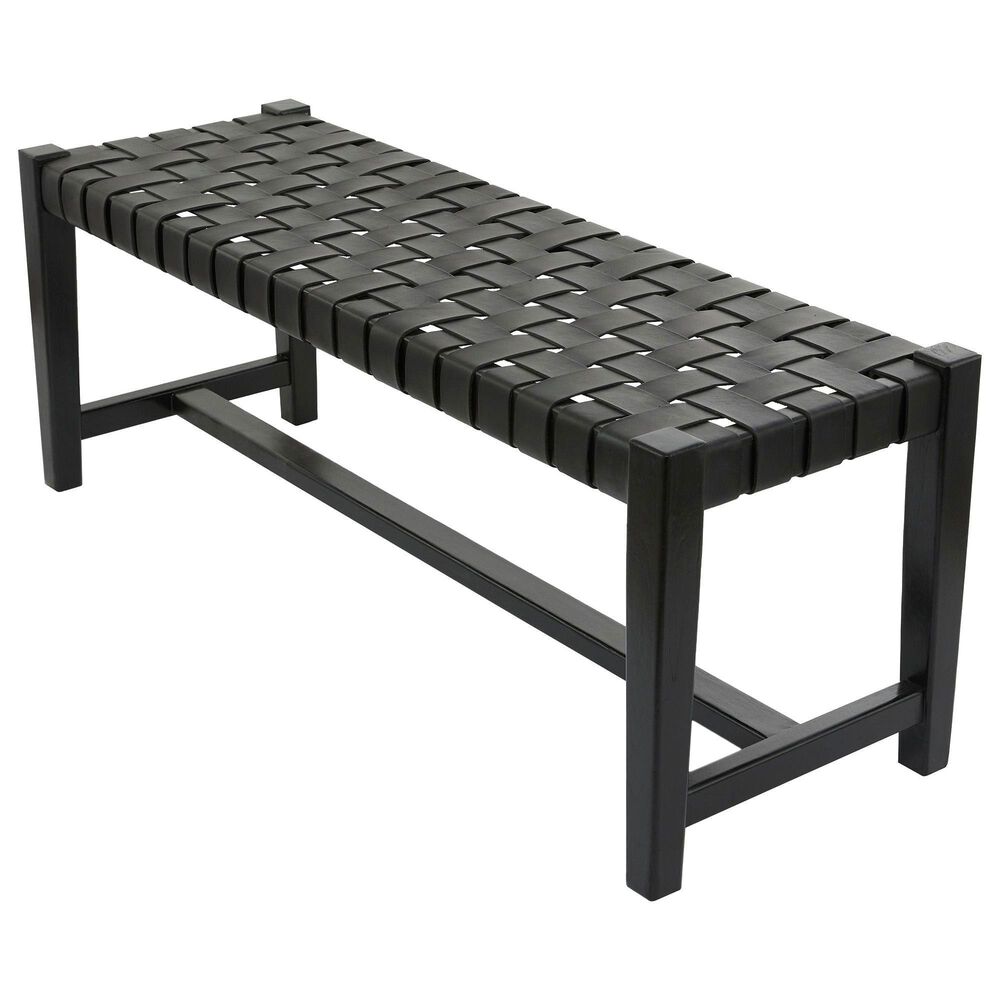 Maple and Jade 47&quot; Leather Handmade Woven Bench in Black, , large