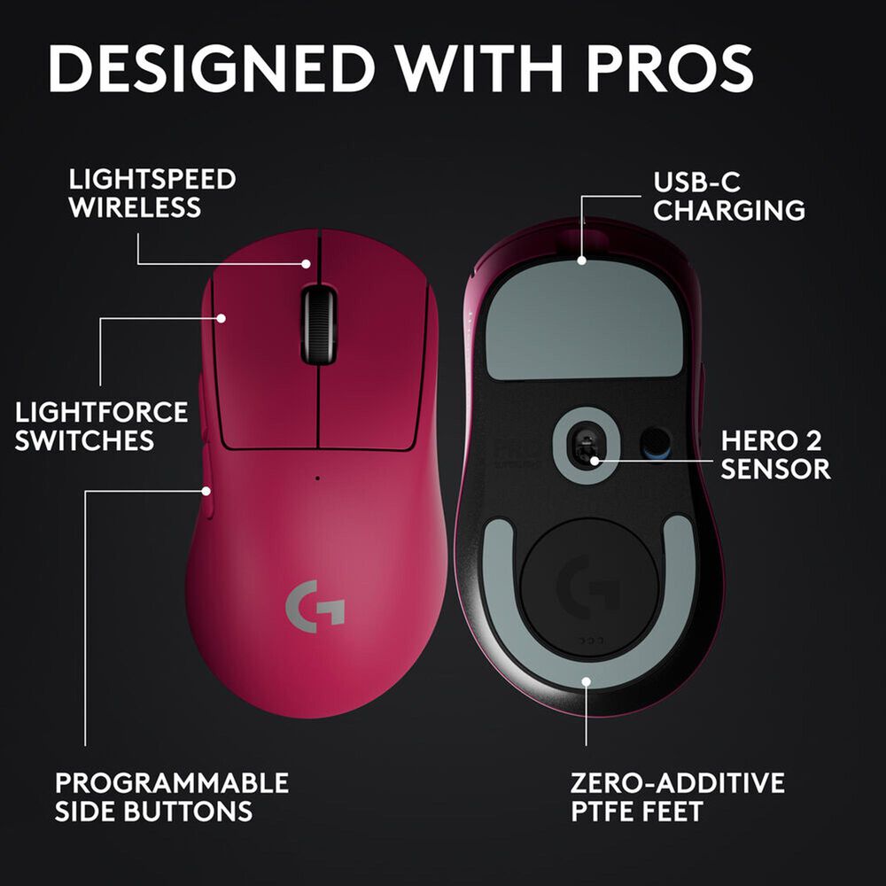 Logitech Pro X SuperLight 2 Dex Wireless Gaming Mouse in Magenta, , large