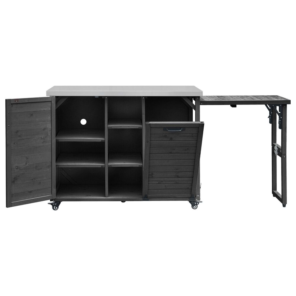 HOMLUX 78.3" Outdoor Kitchen Island with Foldable Grill Table in Black and Stainless Steel, , large