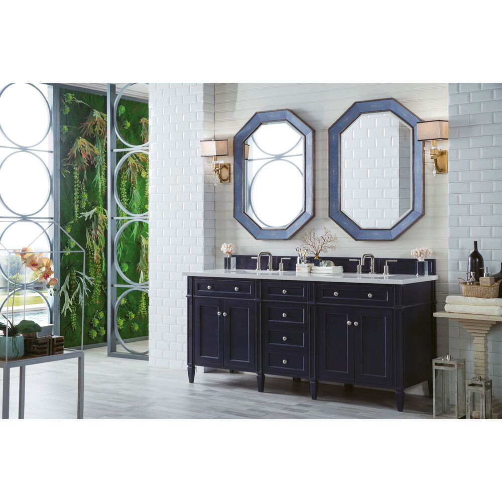 James Martin Vanities Brittany 72&quot; Double Bathroom Vanity in Victory Blue with 3 cm Eternal Jasmine Pearl Quartz Top and Rectangle Sinks, , large