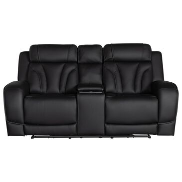 Interlochen Power Reclining Console Loveseat with Power Headrest in Blanca Jet Black, , large