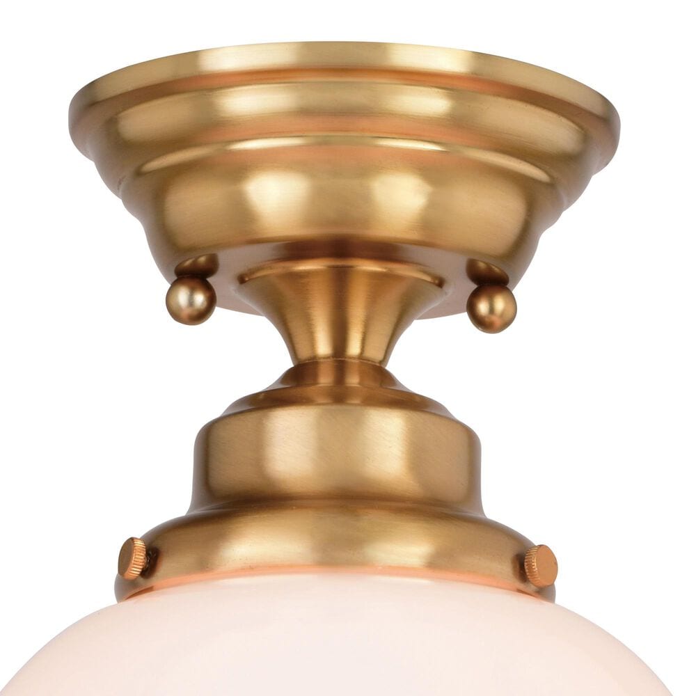 Vaxcel Huntley 12" 1-Light Semi Flush Mount with White Glass Shade in Natural Brass, , large