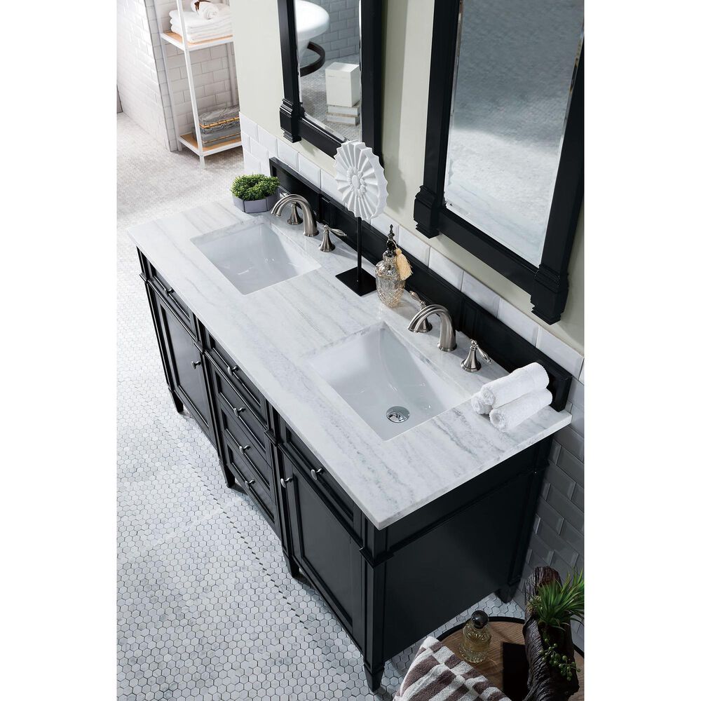 James Martin Vanities Brittany 60&quot; Double Bathroom Vanity in Black Onyx with 3 cm Arctic Fall Solid Surface Top, , large