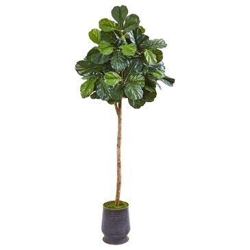 Nearly Natural Inc 80" Fiddle Leaf Fig Tree Plant in Green, , large
