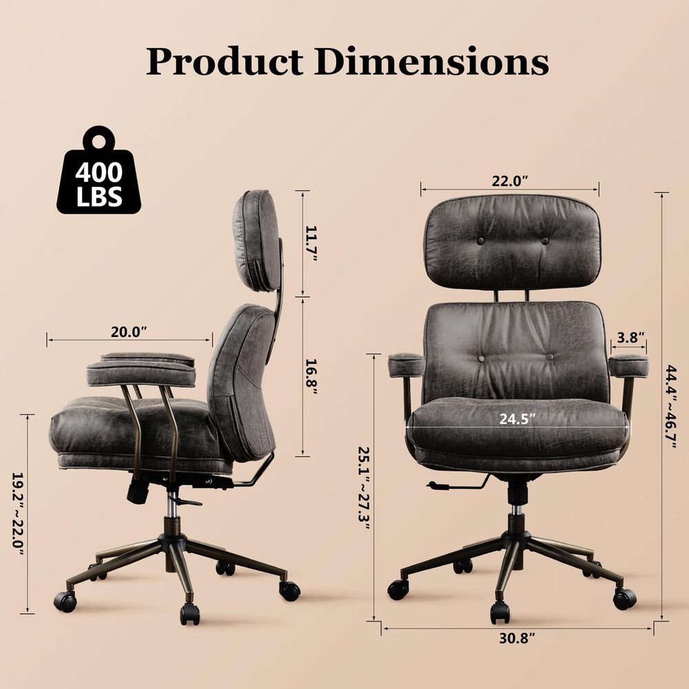 HOMLUX High Back Executive Office Chair with Suede Leather in Gray, , large