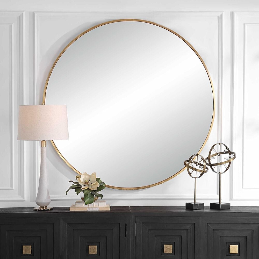 Uttermost Junius Large Round Wall Mirror in Antiqued Gold Leaf, , large