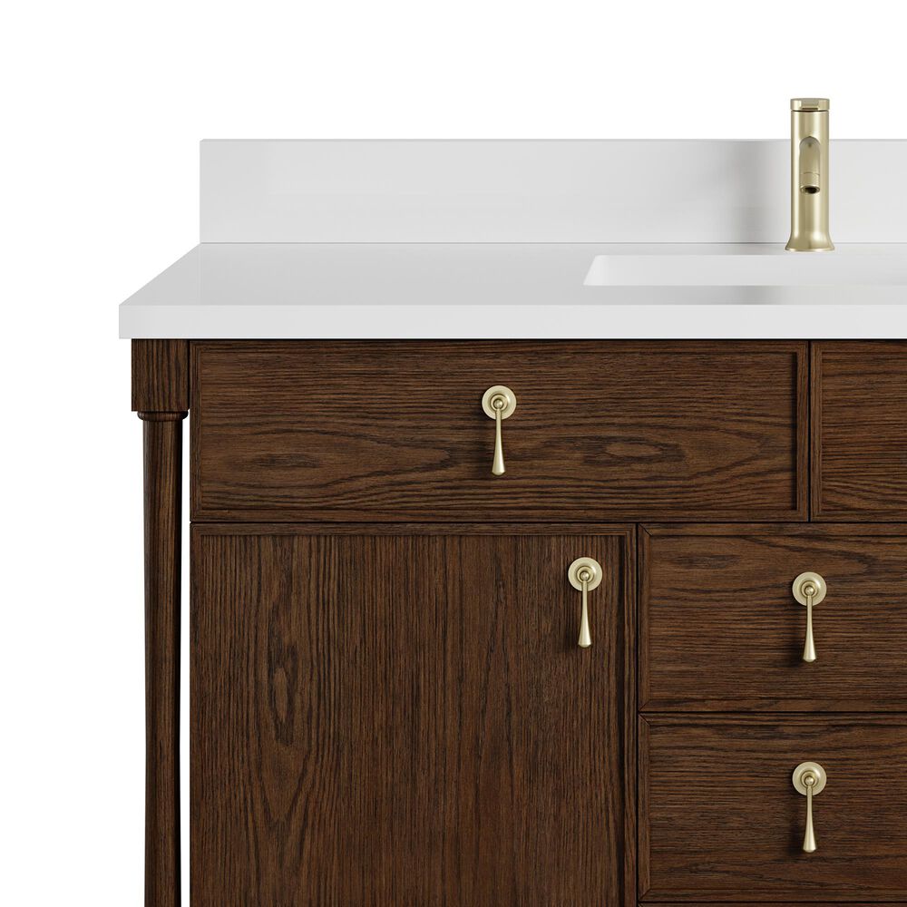 James Martin Kinnsden 48" Single Bathroom Vanity in Sable Oak with Single Hole 3 cm White Zeus Silestone Top and Rectangular Sink, , large