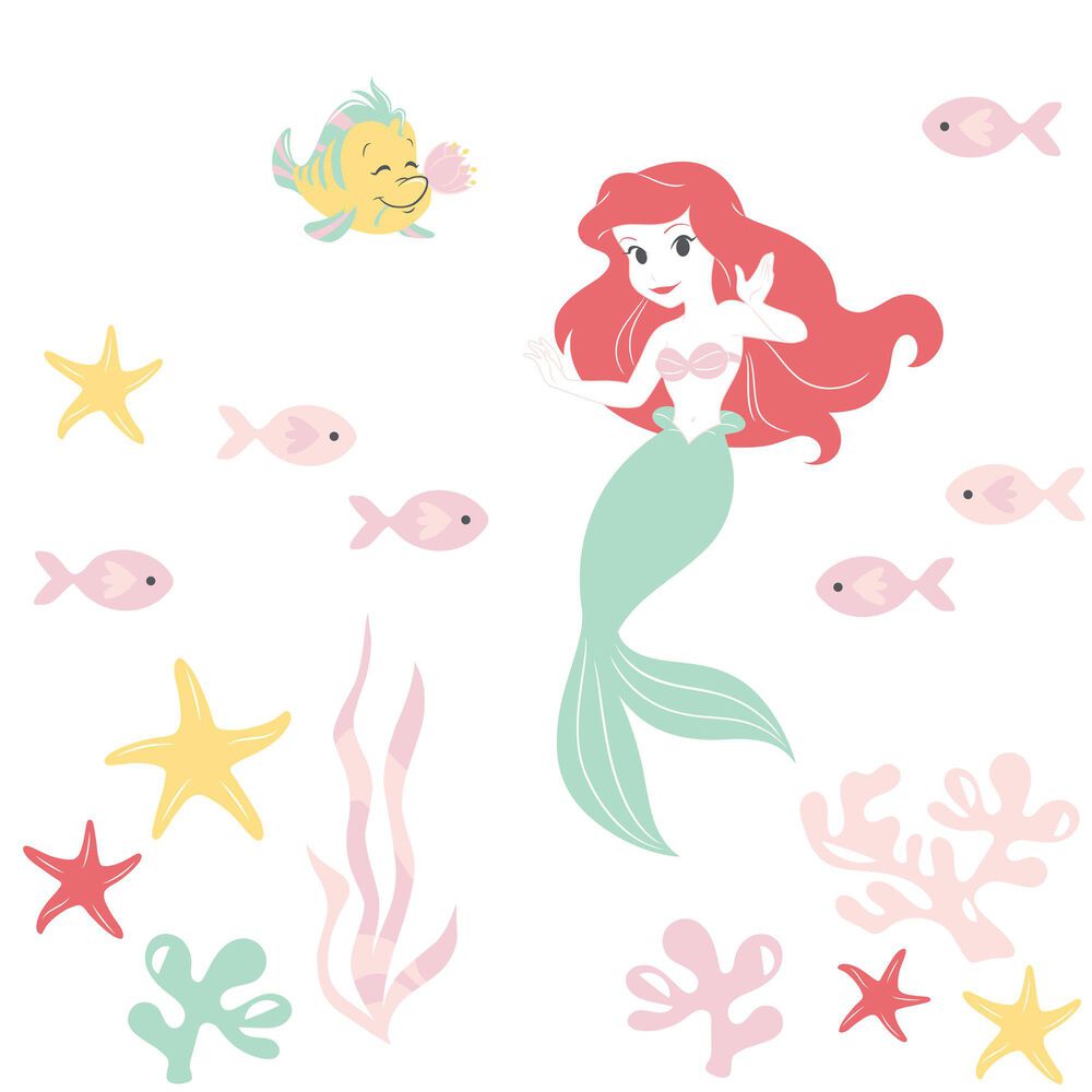 Lambs and Ivy Disney Baby Ariel's Grotto Mermaid Wall Decal in Pink, Red and Green, , large