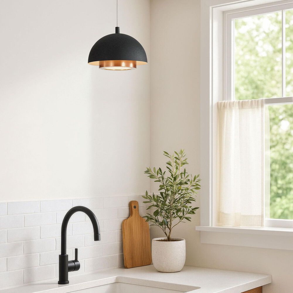 Golden Lighting Solsken 7" 1-Light Pendant in Sand Black, , large